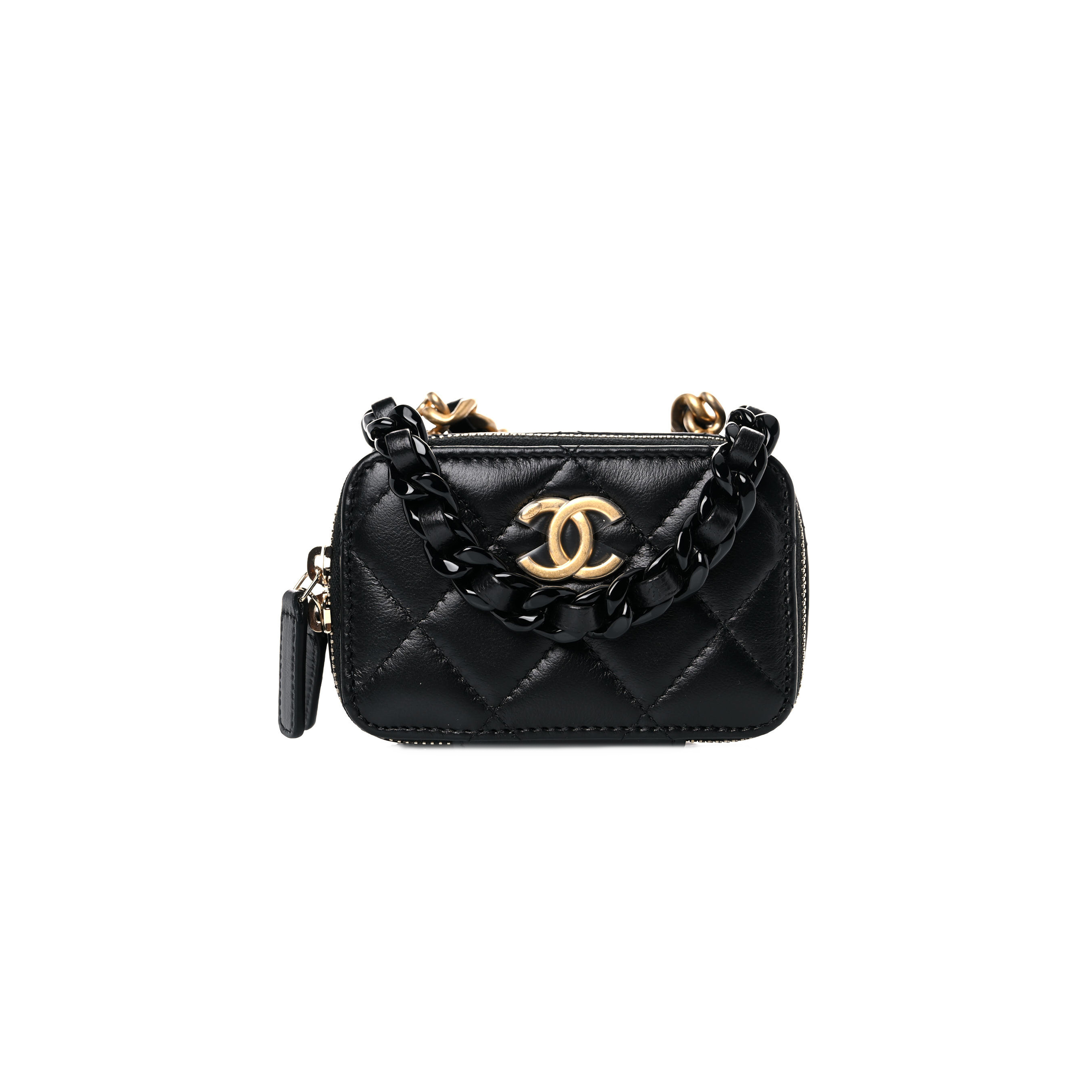 CHANEL QUILTED MINI LACQUERED CHAIN CLUTCH BLACK AP2738 B07995 94305 (10.5*7*4.5cm)